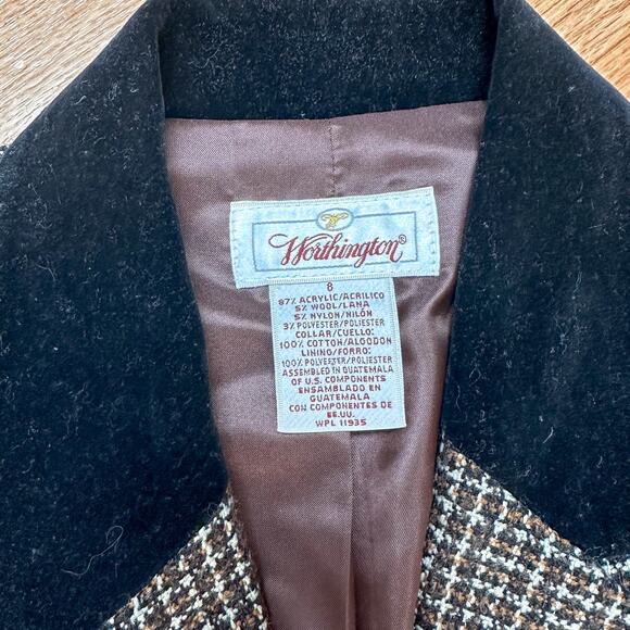 Worthington Vintage Wool Blend Blazer with Black Velvet Collar Dark Academia - Picture 4 of 4